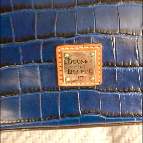 Dooney & Bourke Navy Croc Embossed Satchel with Tan Trim - Picture 7 of 16